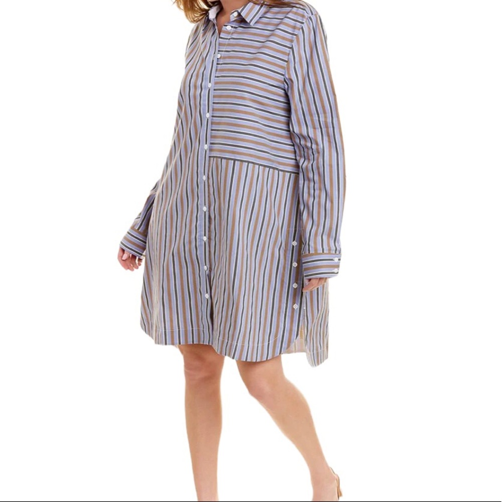 Lela Rose Pearl Oversized Periwinkle and Tan Striped Tunic Shirtdress XL